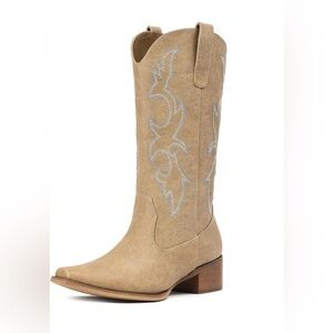 Embroidered Cowgirl Country Boots 8 Mid Calf Pointed Toe Boots Light Brown- NWT